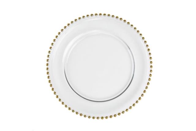 Charger Plate, 13" Glass (Gold Beaded)
