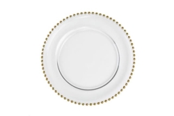 Charger Plate, 13" Glass (Gold Beaded)