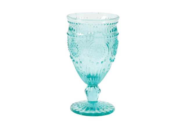 Glass, Goblet 12 Oz Teal Vintage