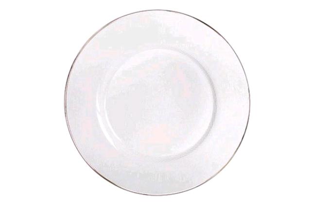 Charger Plate, 13" Clear W/ Platinum Rim